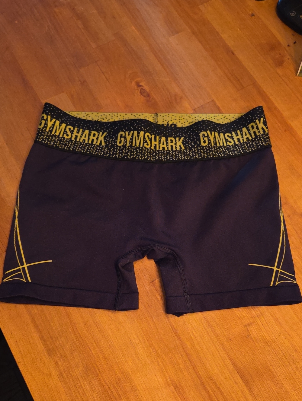 Gymshark Navy and Yellow Women's Bike Shorts